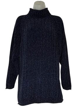 EQUORIAN Heritage Women M 14 16 Vintage Blue Chenille Ribbed Knit Tunic Sweater.